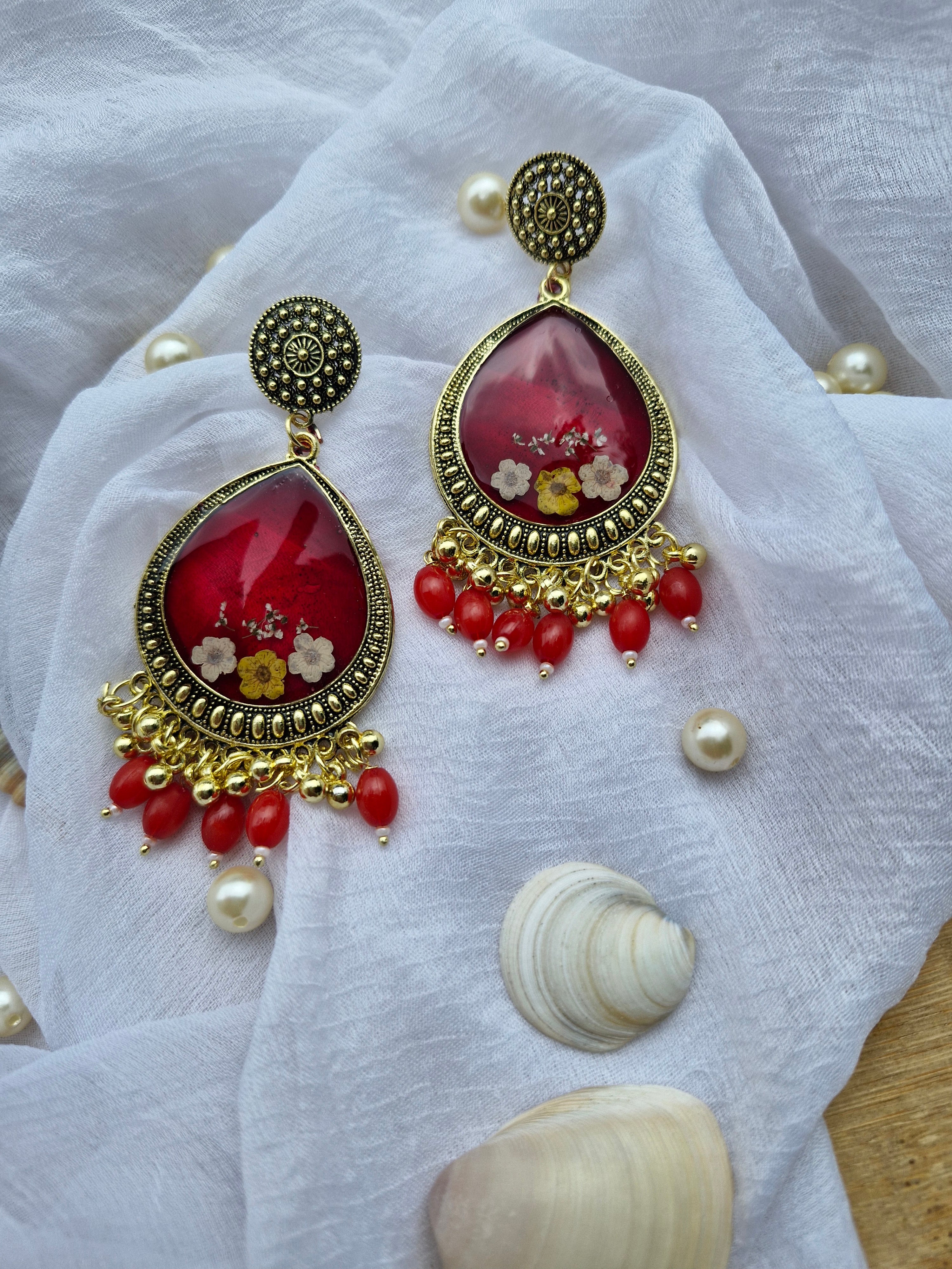 Ruby Bloom Jumka Earrings – Regal Petals Collection