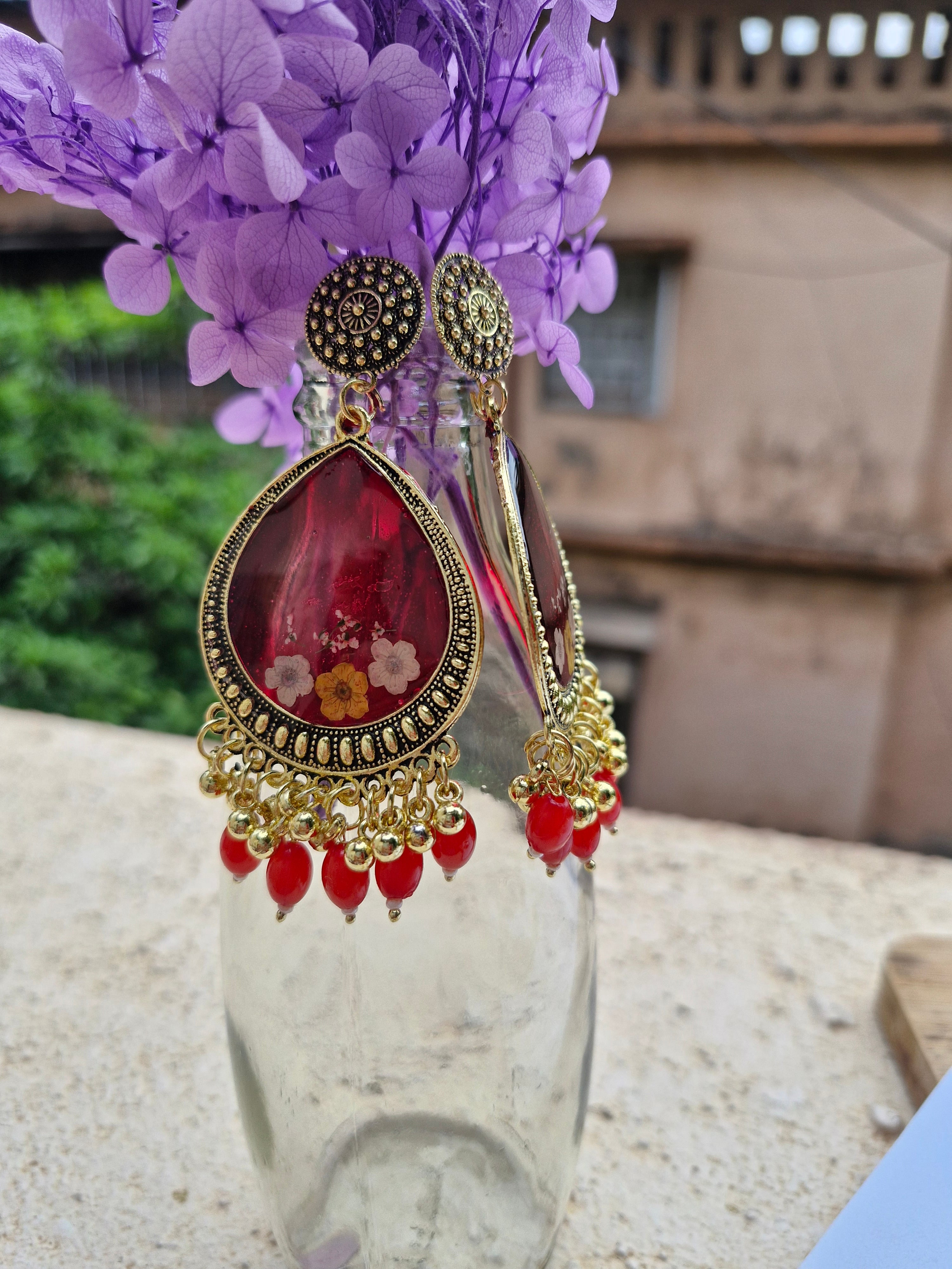 Ruby Bloom Jumka Earrings – Regal Petals Collection