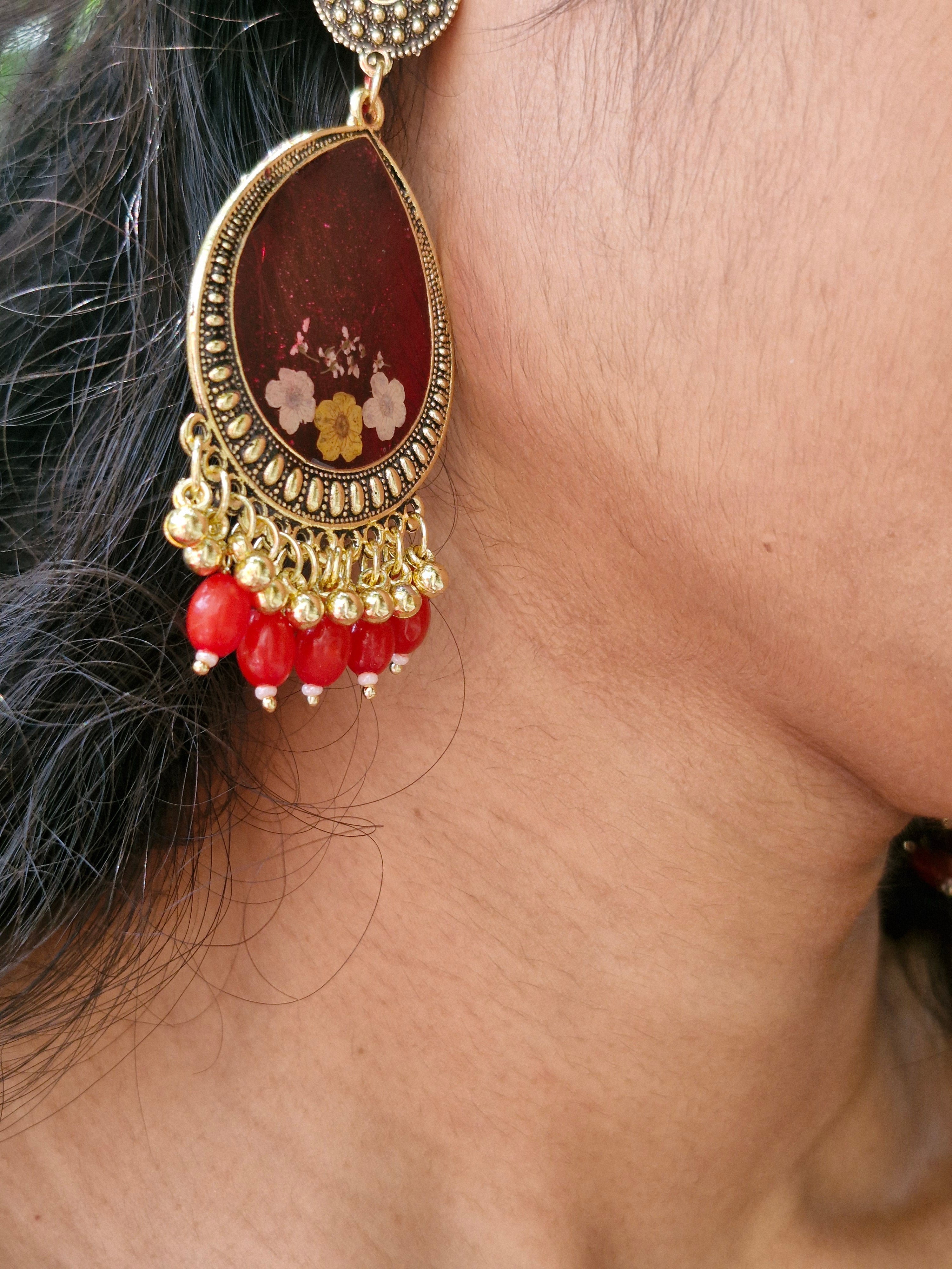 Ruby Bloom Jumka Earrings – Regal Petals Collection