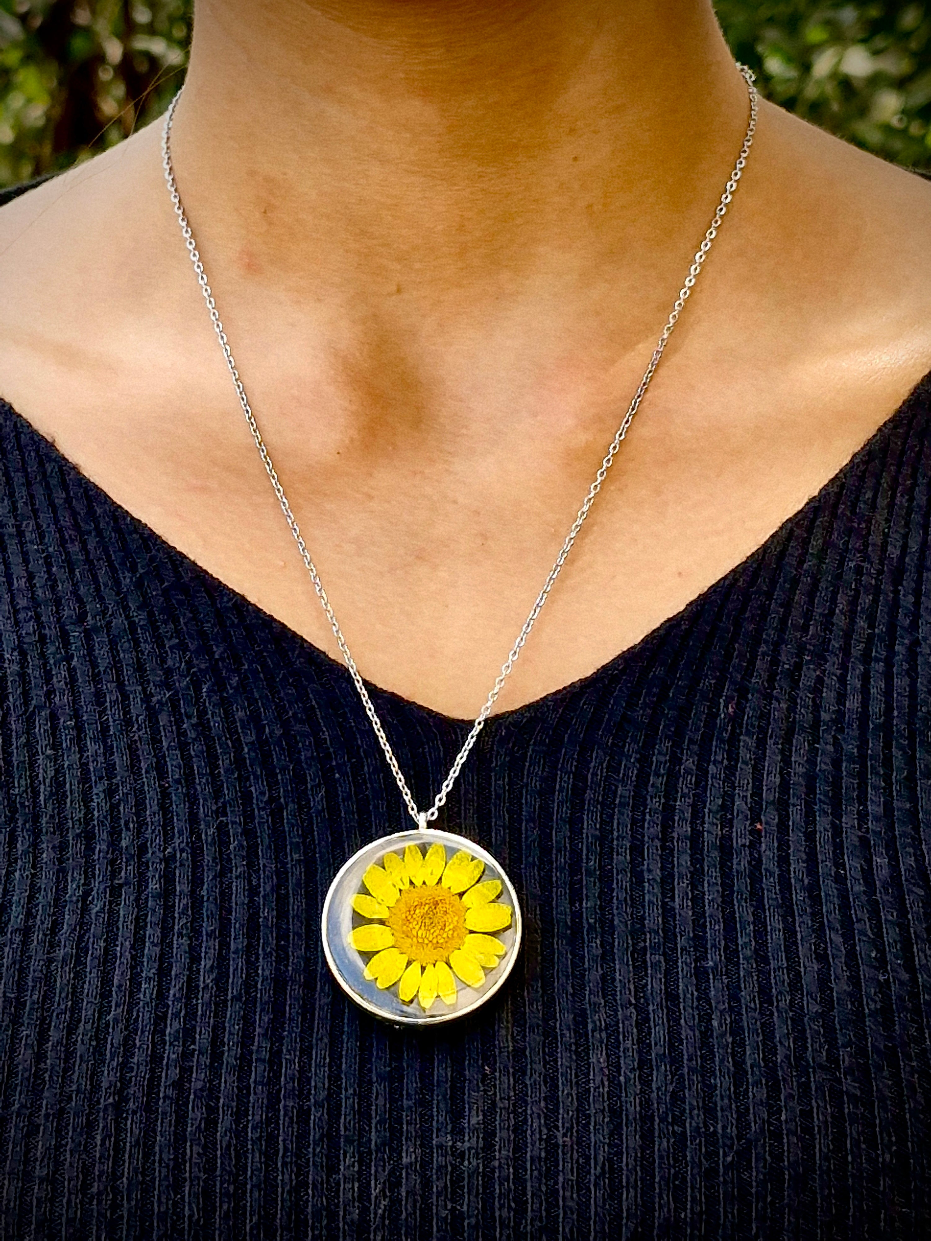 Sunflower Bloom Resin Necklace - Handmade Floral Jewelry