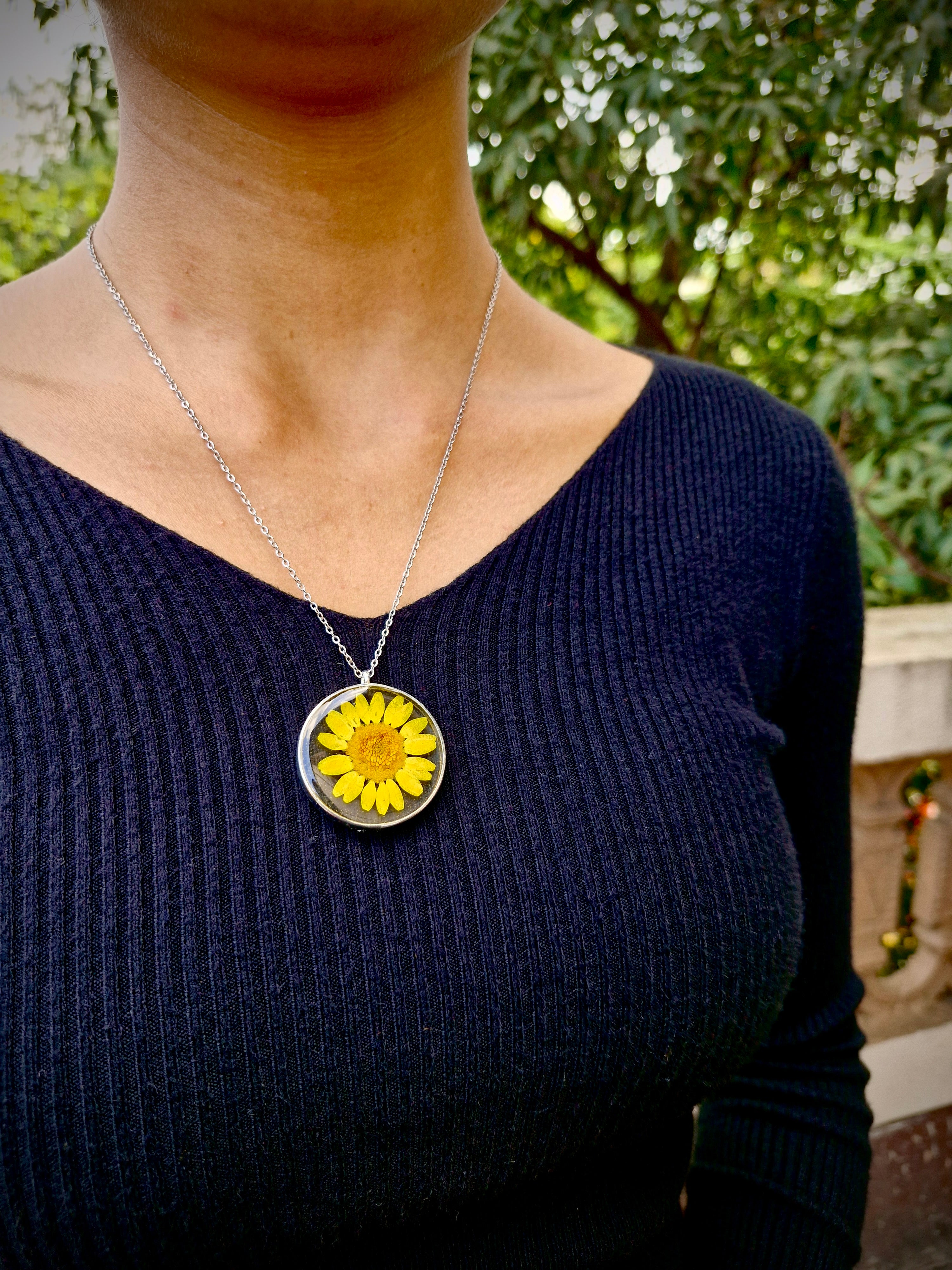 Sunflower Bloom Resin Necklace - Handmade Floral Jewelry