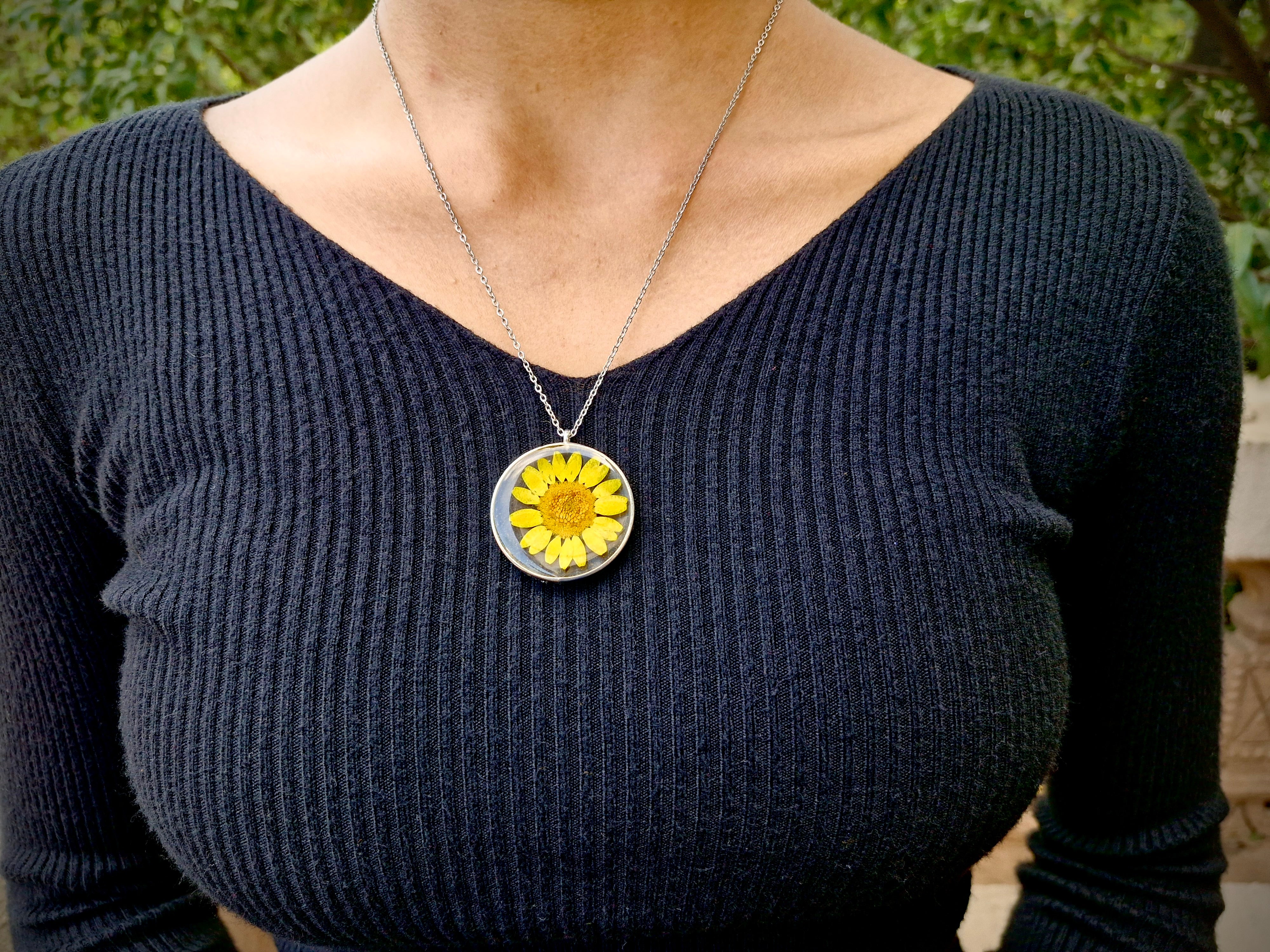 Sunflower Bloom Resin Necklace - Handmade Floral Jewelry