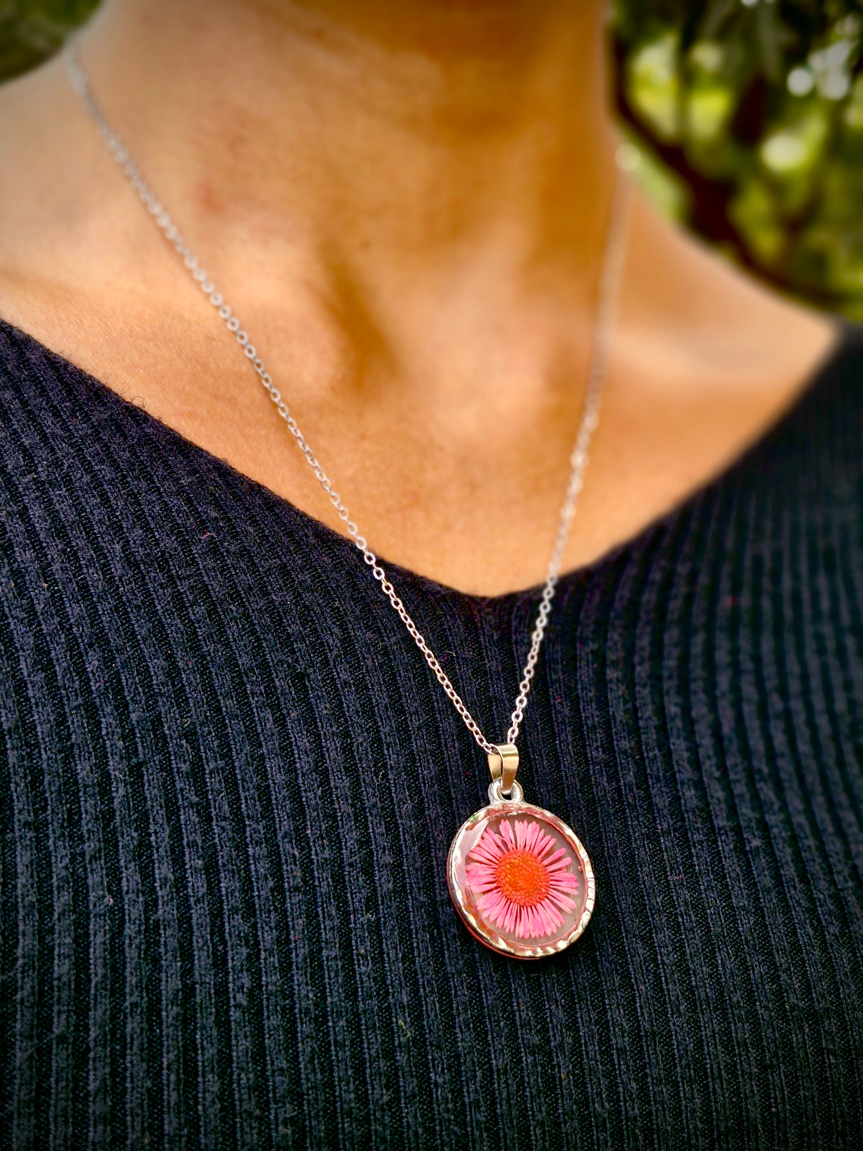 Pink Blossom Resin Necklace - Handmade Floral Jewelry by Artclassique