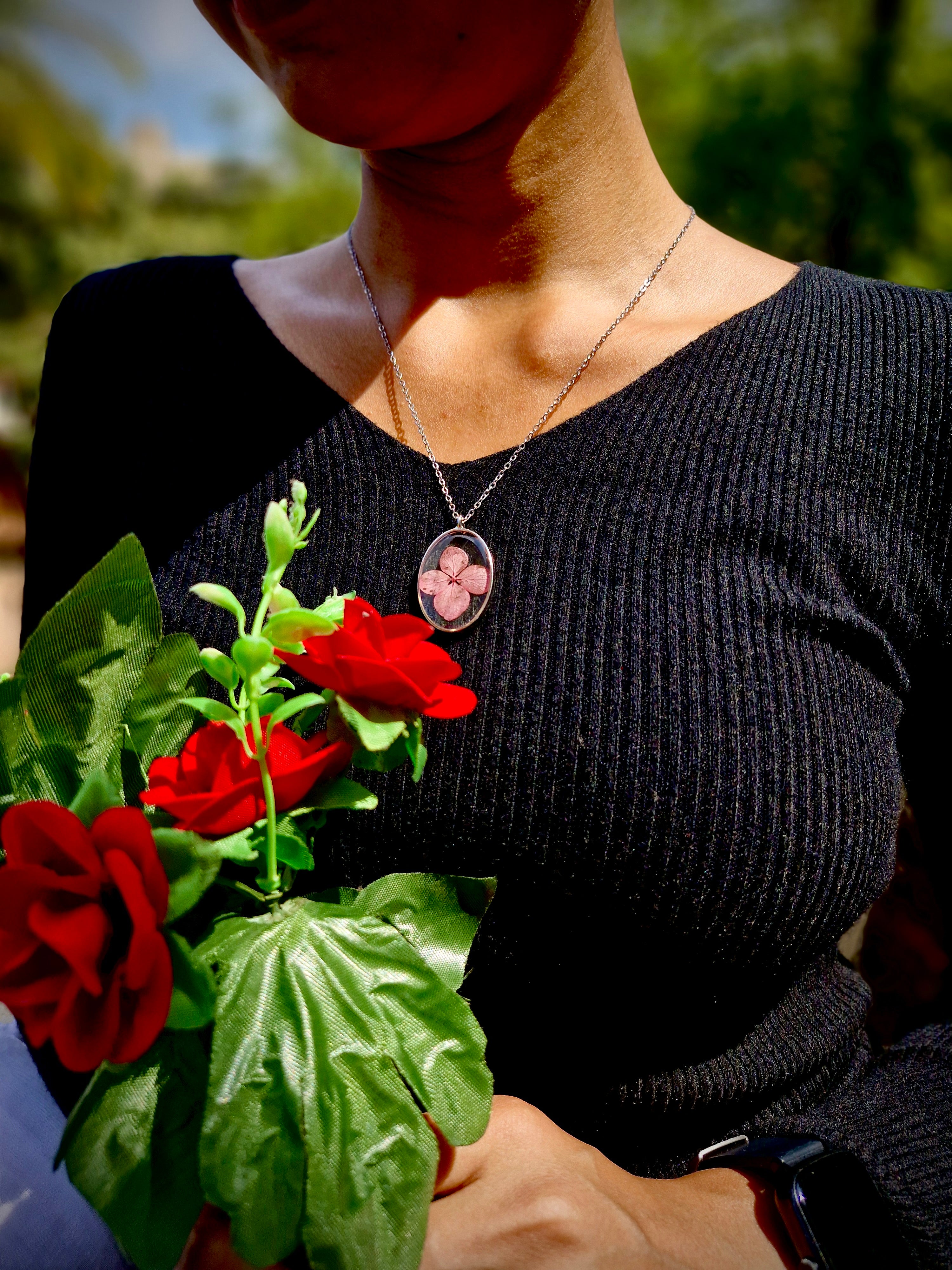 Blushing Petals Resin Necklace - Handcrafted Floral Pendant by Artclassique