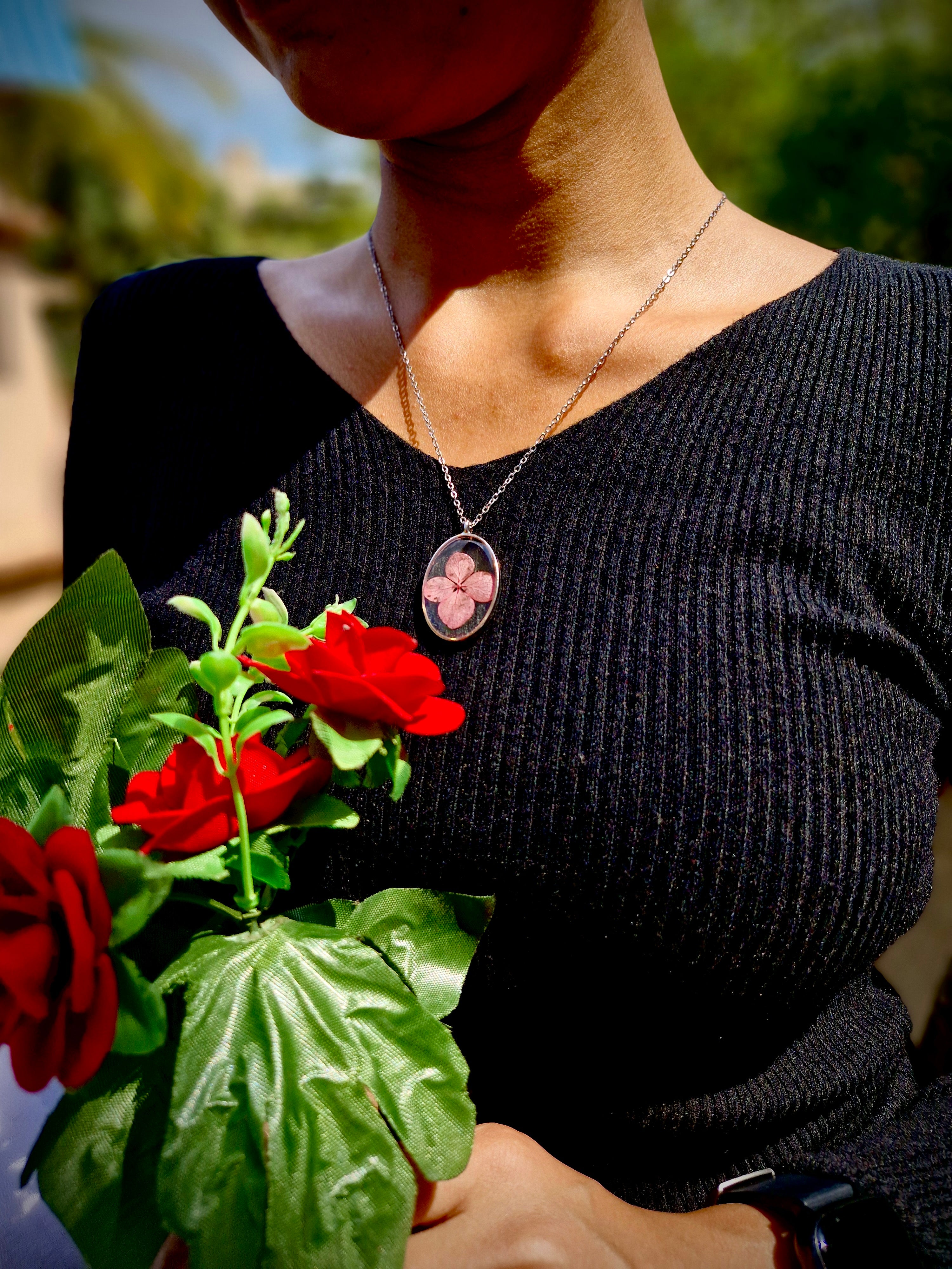 Blushing Petals Resin Necklace - Handcrafted Floral Pendant by Artclassique