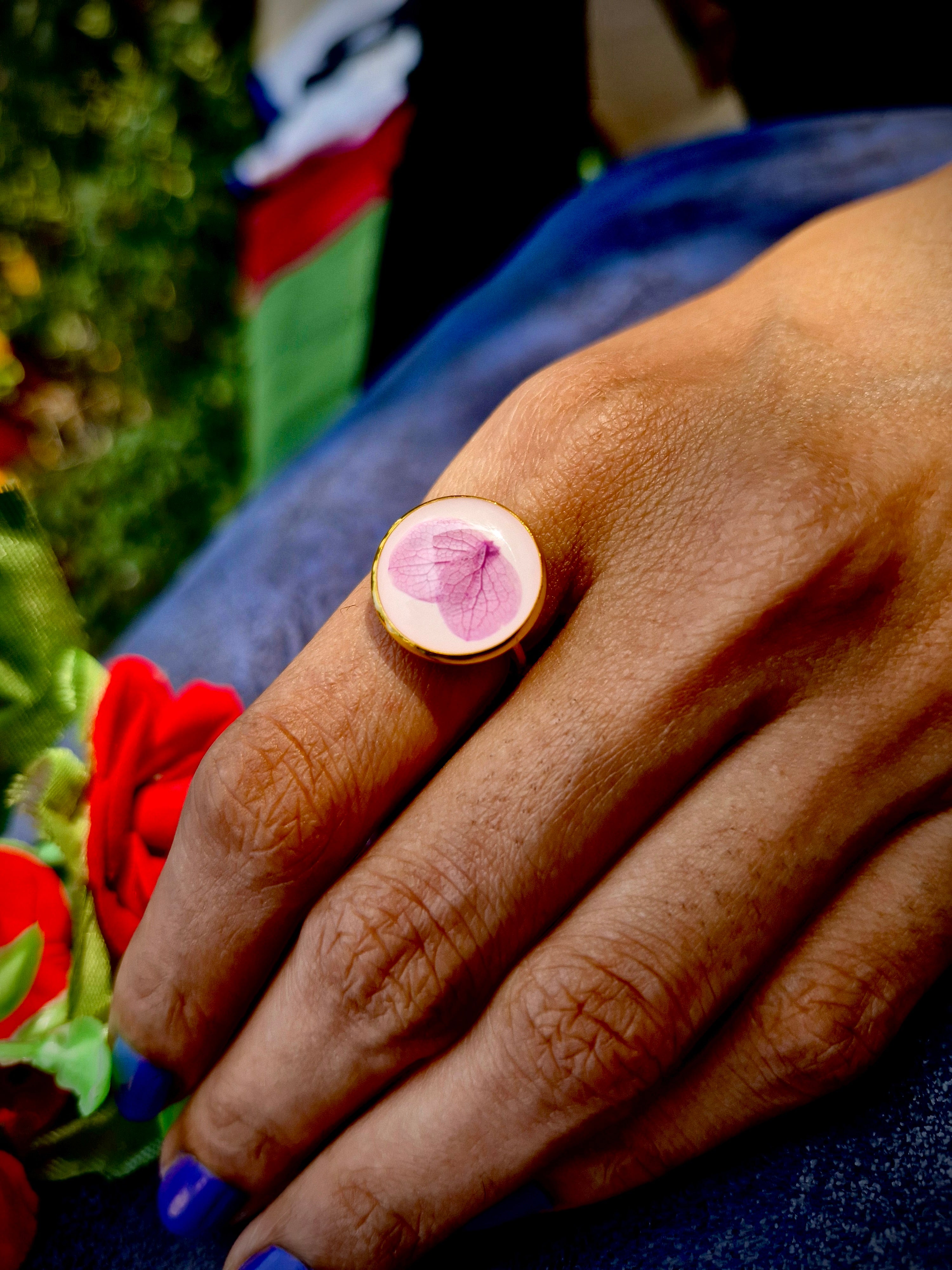 Elegant Real Flower Resin Ring – Purple Petal Design by Artclassique