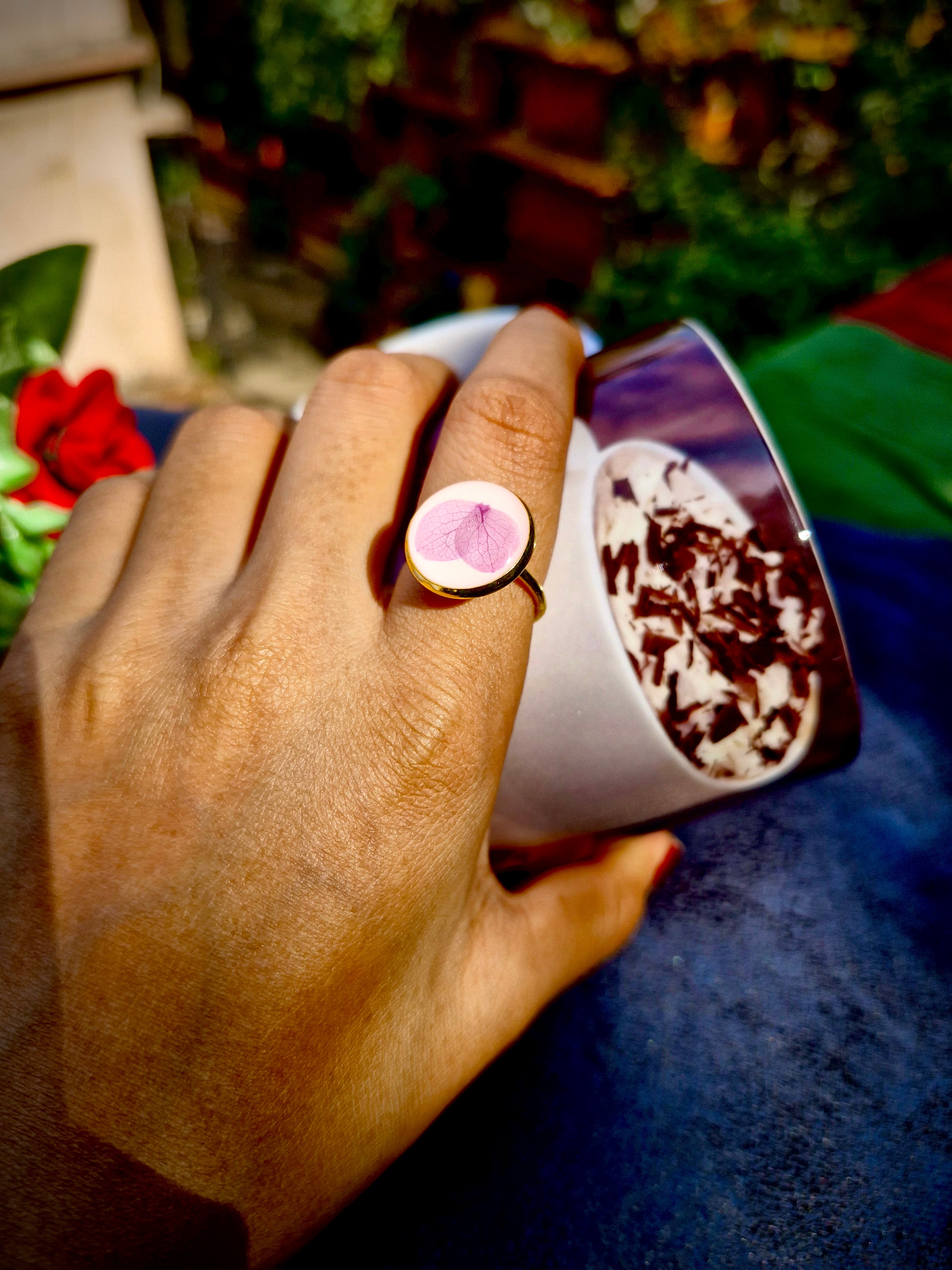 Elegant Real Flower Resin Ring – Purple Petal Design by Artclassique