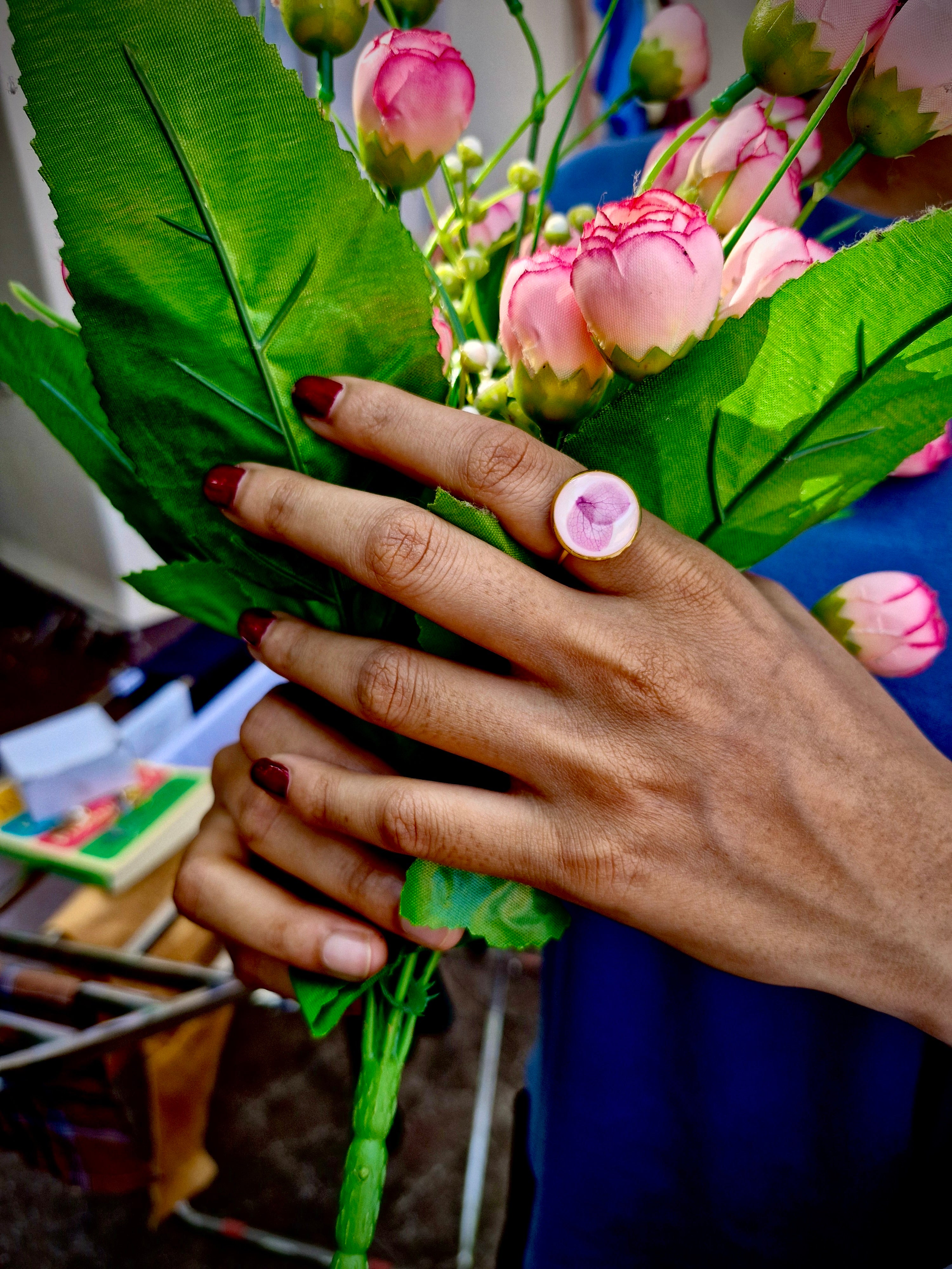 Elegant Real Flower Resin Ring – Purple Petal Design by Artclassique