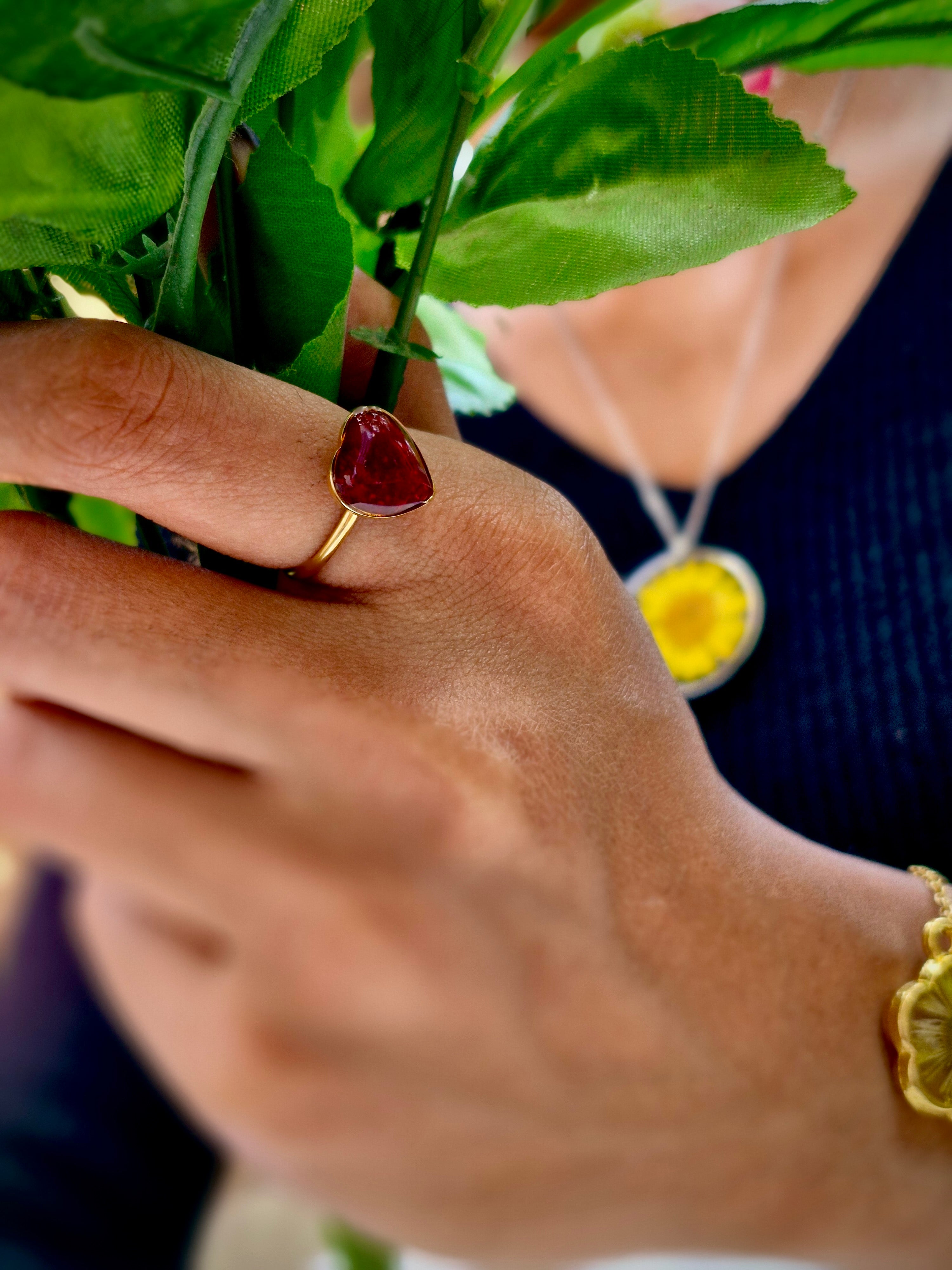 Heart-Shaped Red Resin Ring - Elegant Love Charm