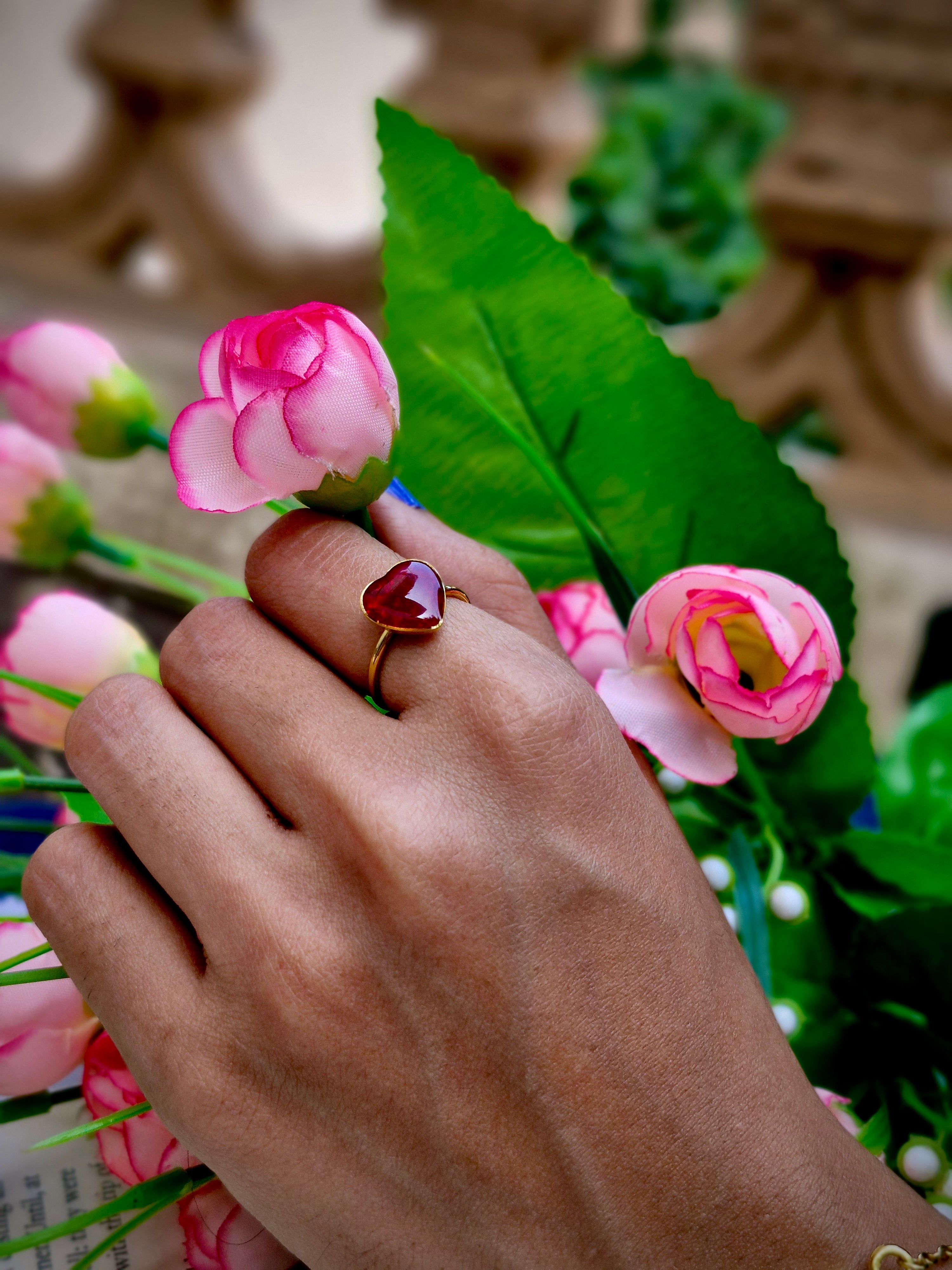 Heart-Shaped Red Resin Ring - Elegant Love Charm