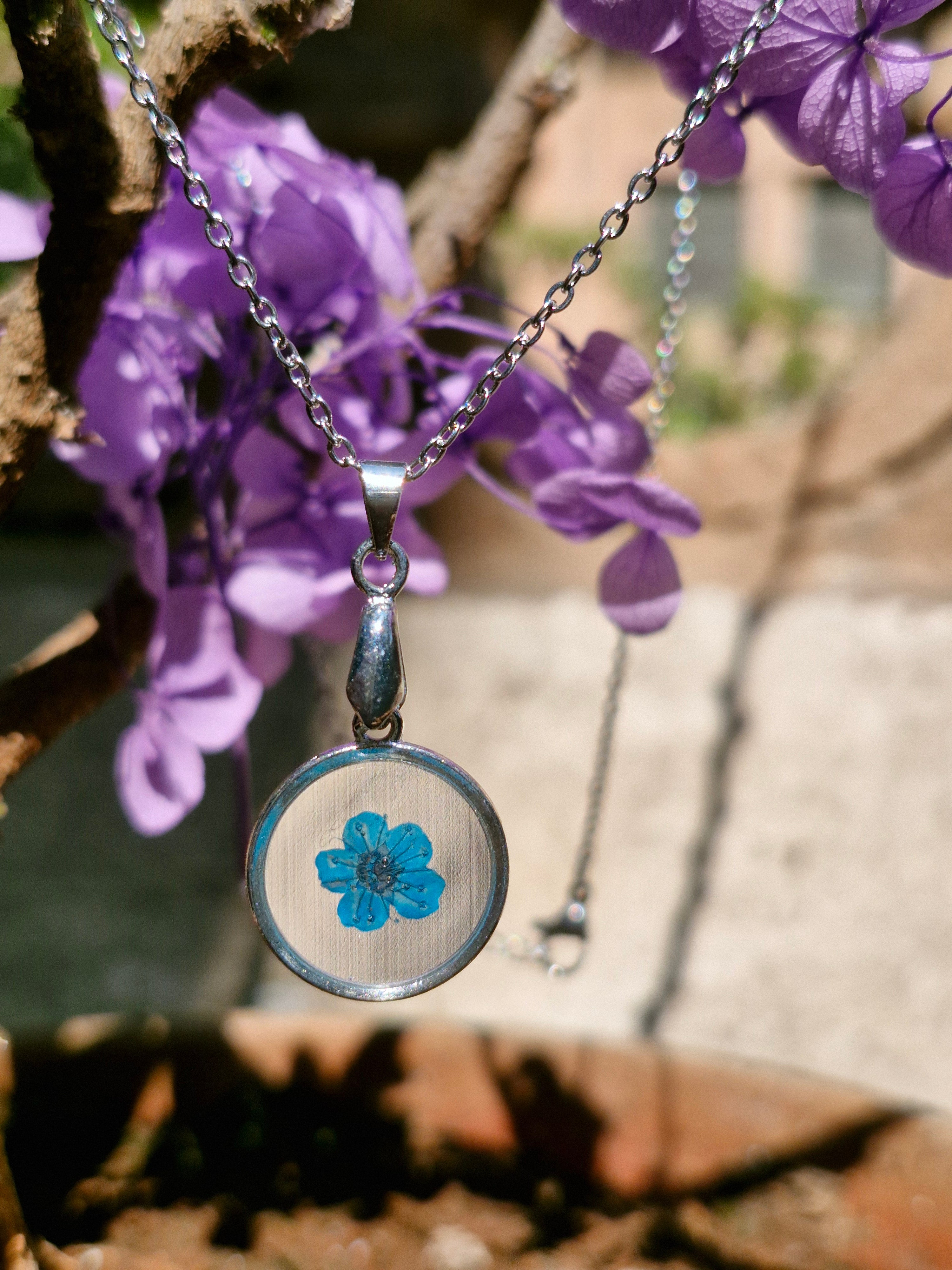 Sky Blue Floran Necklace - Crystal Clear Resin Necklace