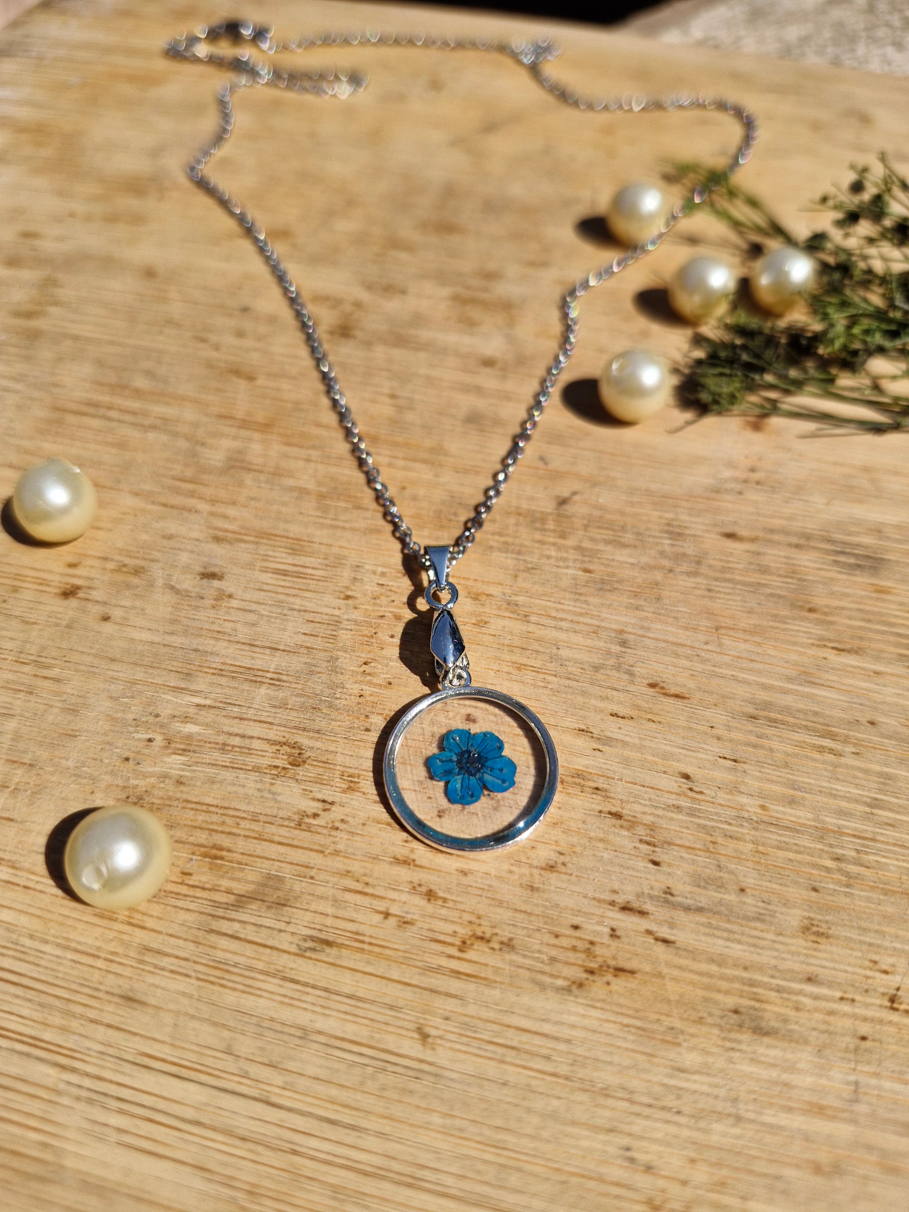 Sky Blue Floran Necklace - Crystal Clear Resin Necklace