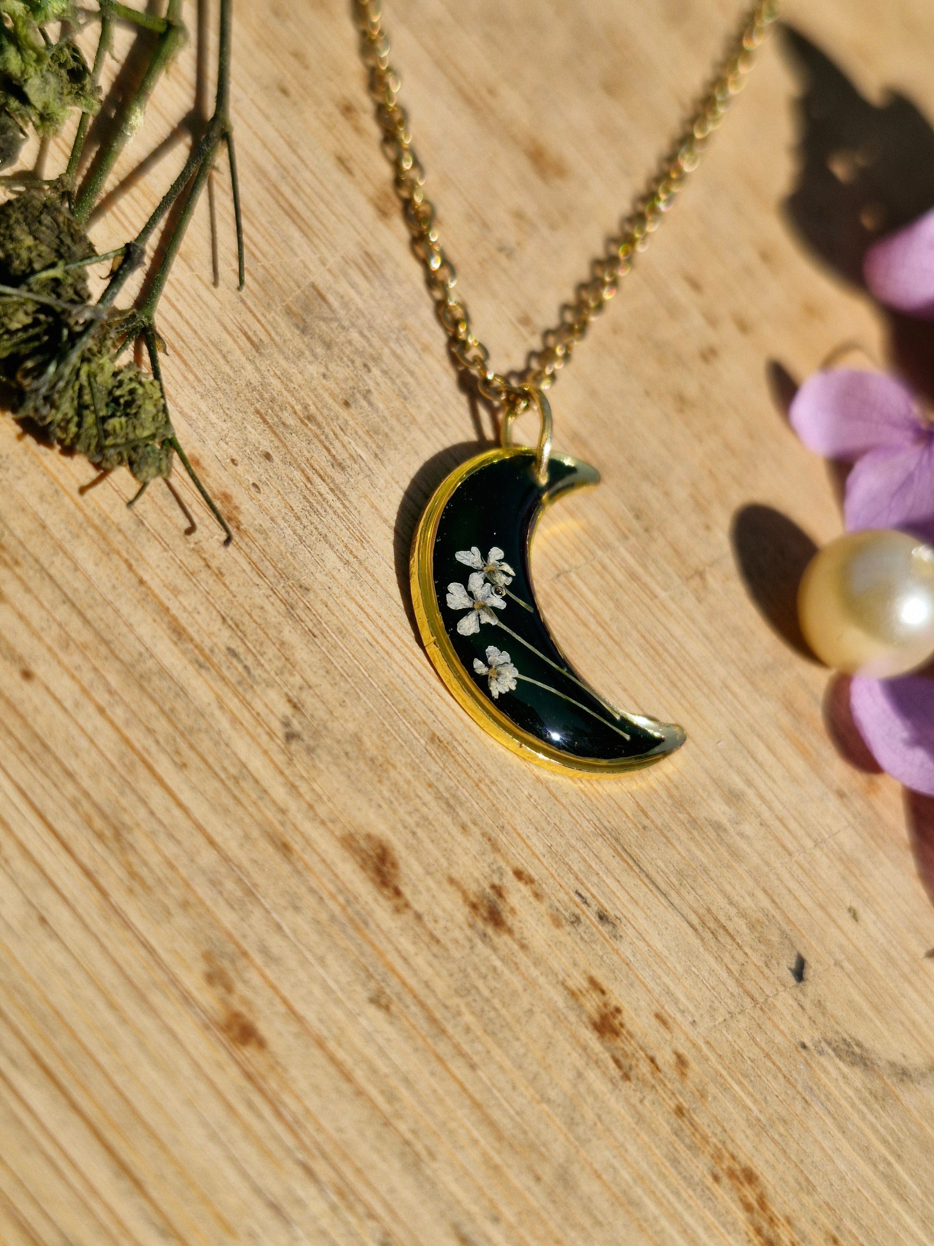 Moonlit Botanical Necklace - Forest Green Necklace