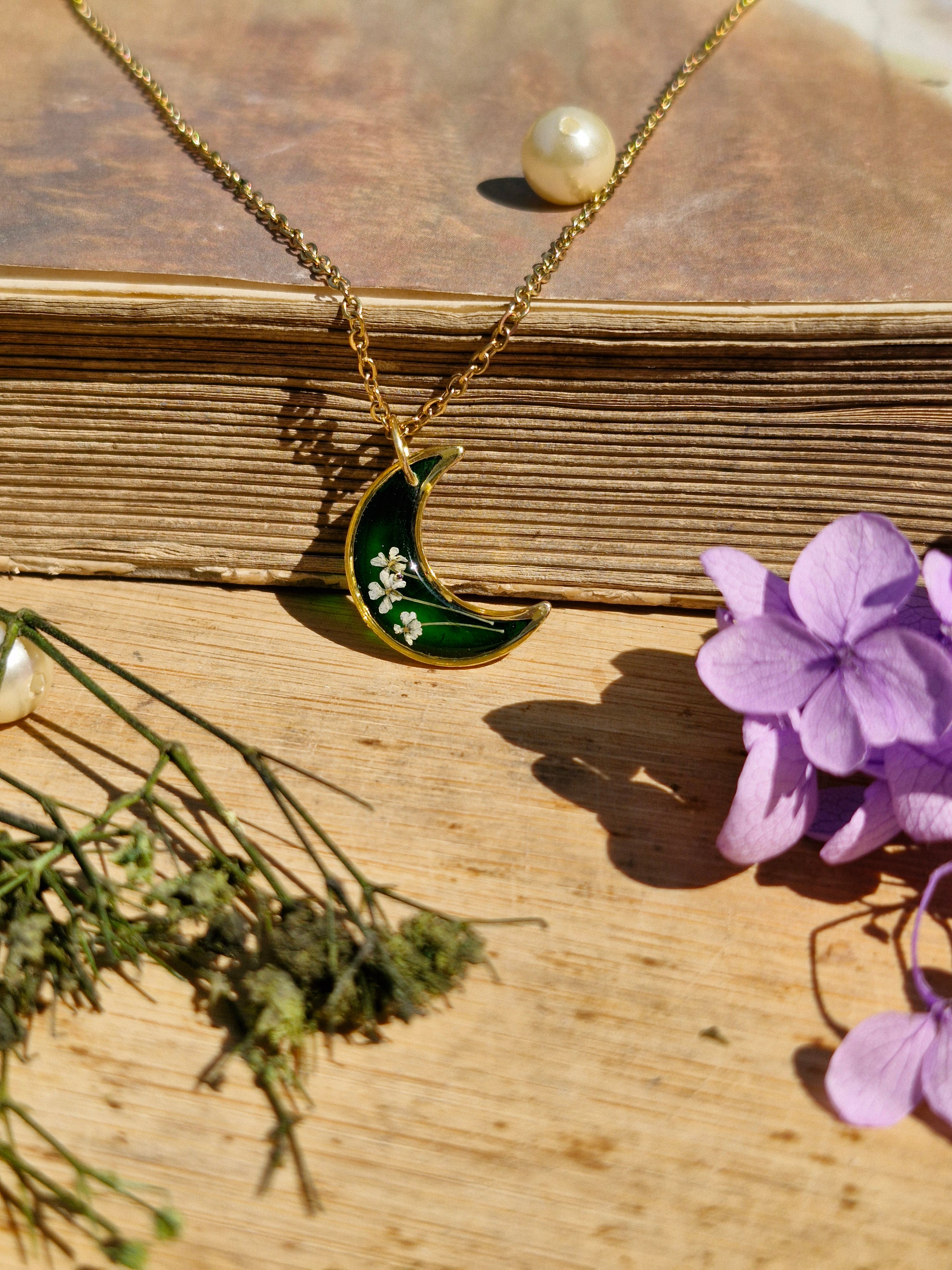 Moonlit Botanical Necklace - Forest Green Necklace