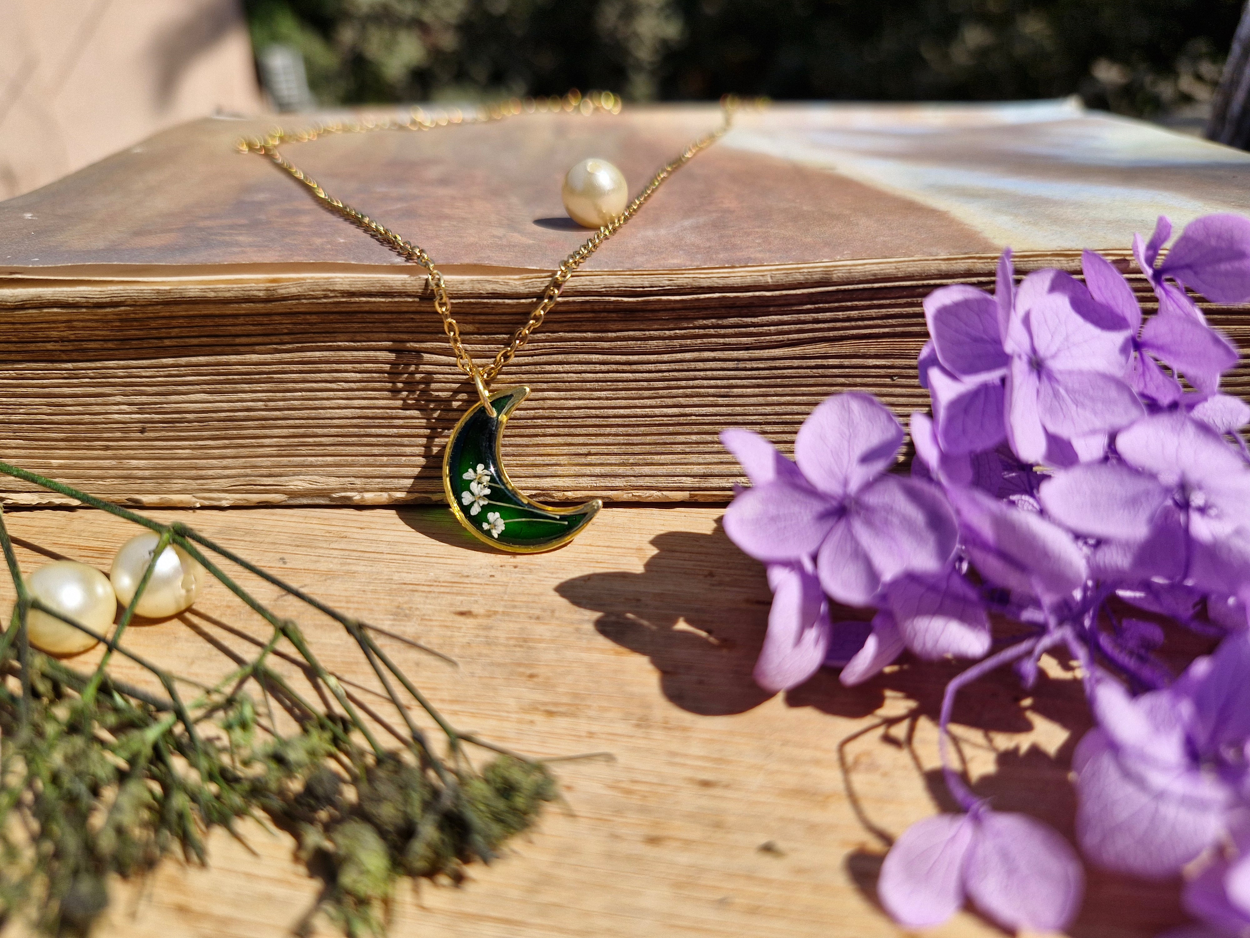 Moonlit Botanical Necklace - Forest Green Necklace