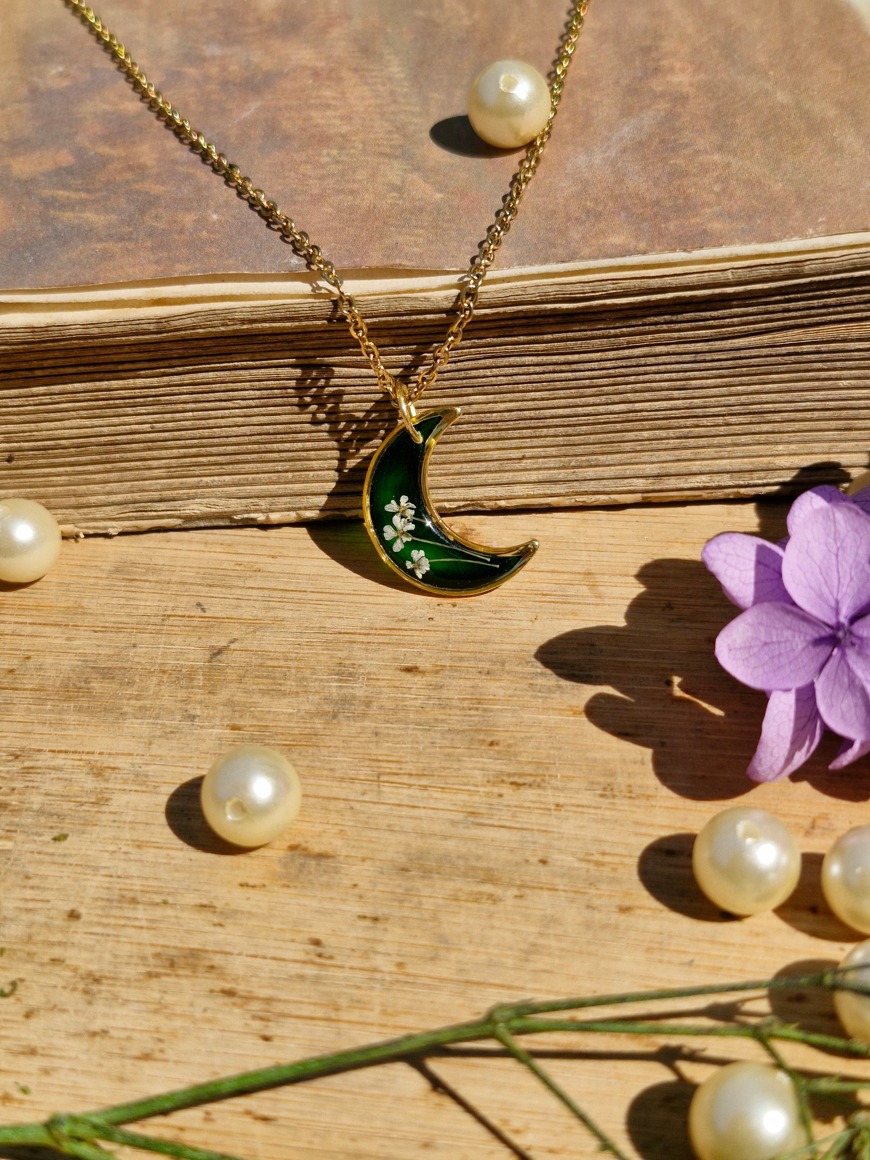 Moonlit Botanical Necklace - Forest Green Necklace