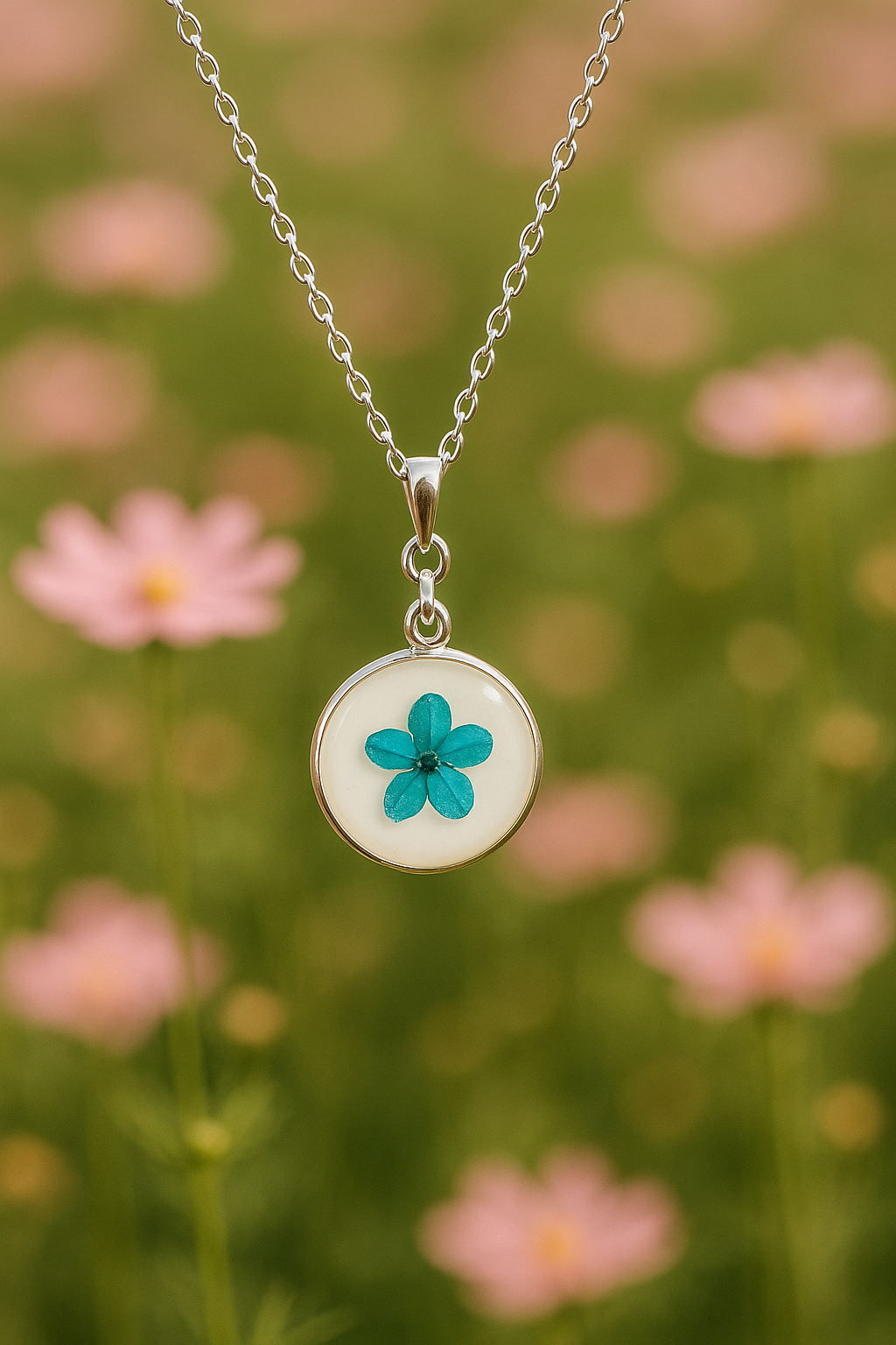 Azure Bloom Pendant – Frosted Petal Resin Collection