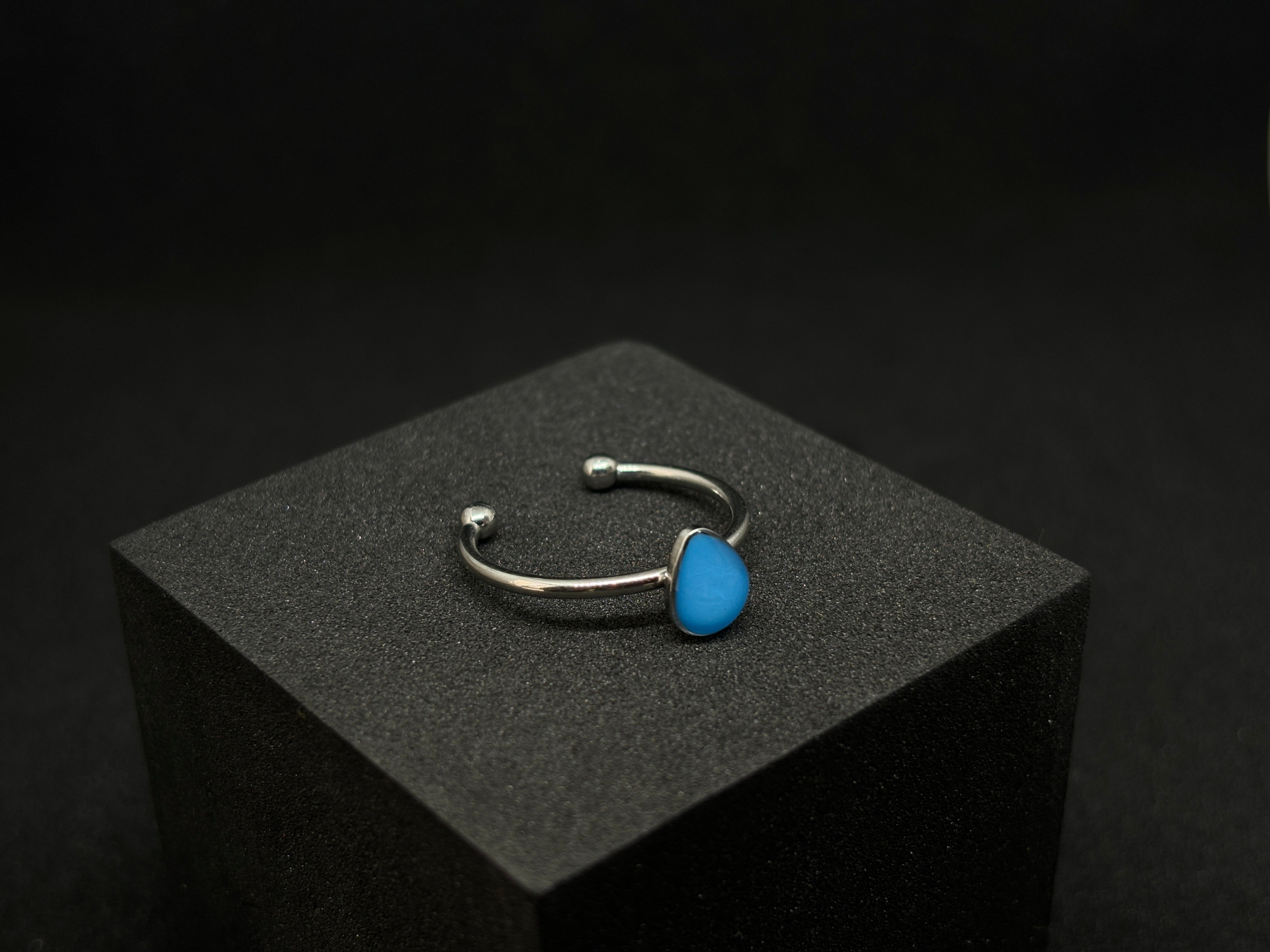 Blue Teardrop Resin Ring - Handcrafted Minimalist Jewelry
