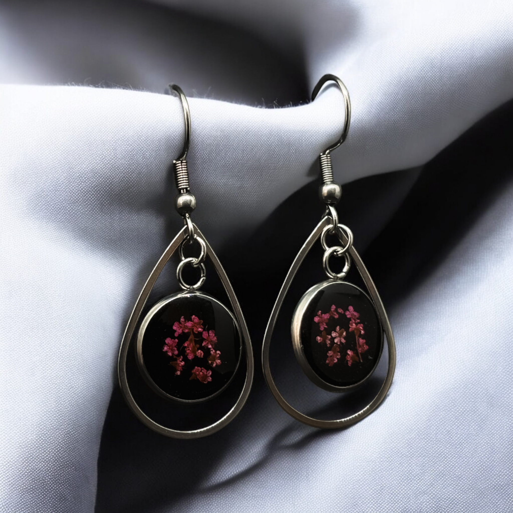 Midnight Floral Resin Earrings - Botanical Bliss Sophisticated Drop Earrings