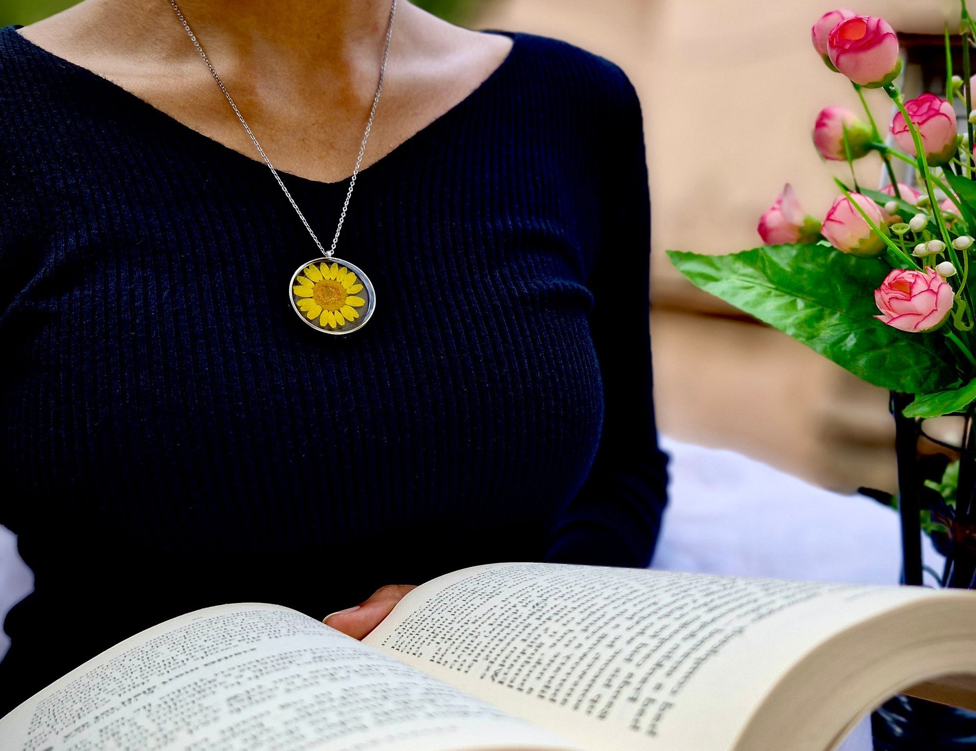 Sunflower Bloom Resin Necklace - Handmade Floral Jewelry