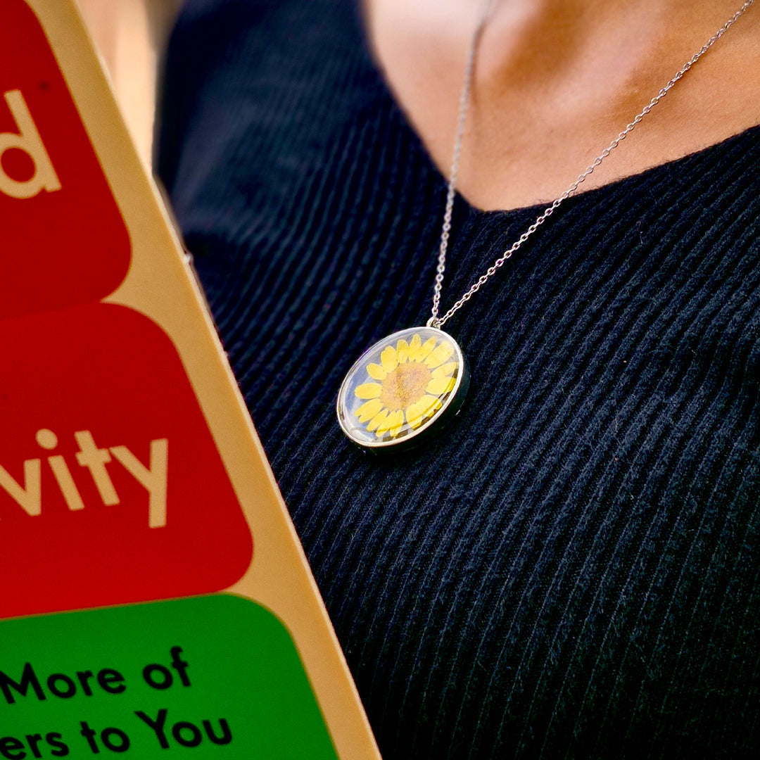 Sunflower Bloom Resin Necklace - Handmade Floral Jewelry