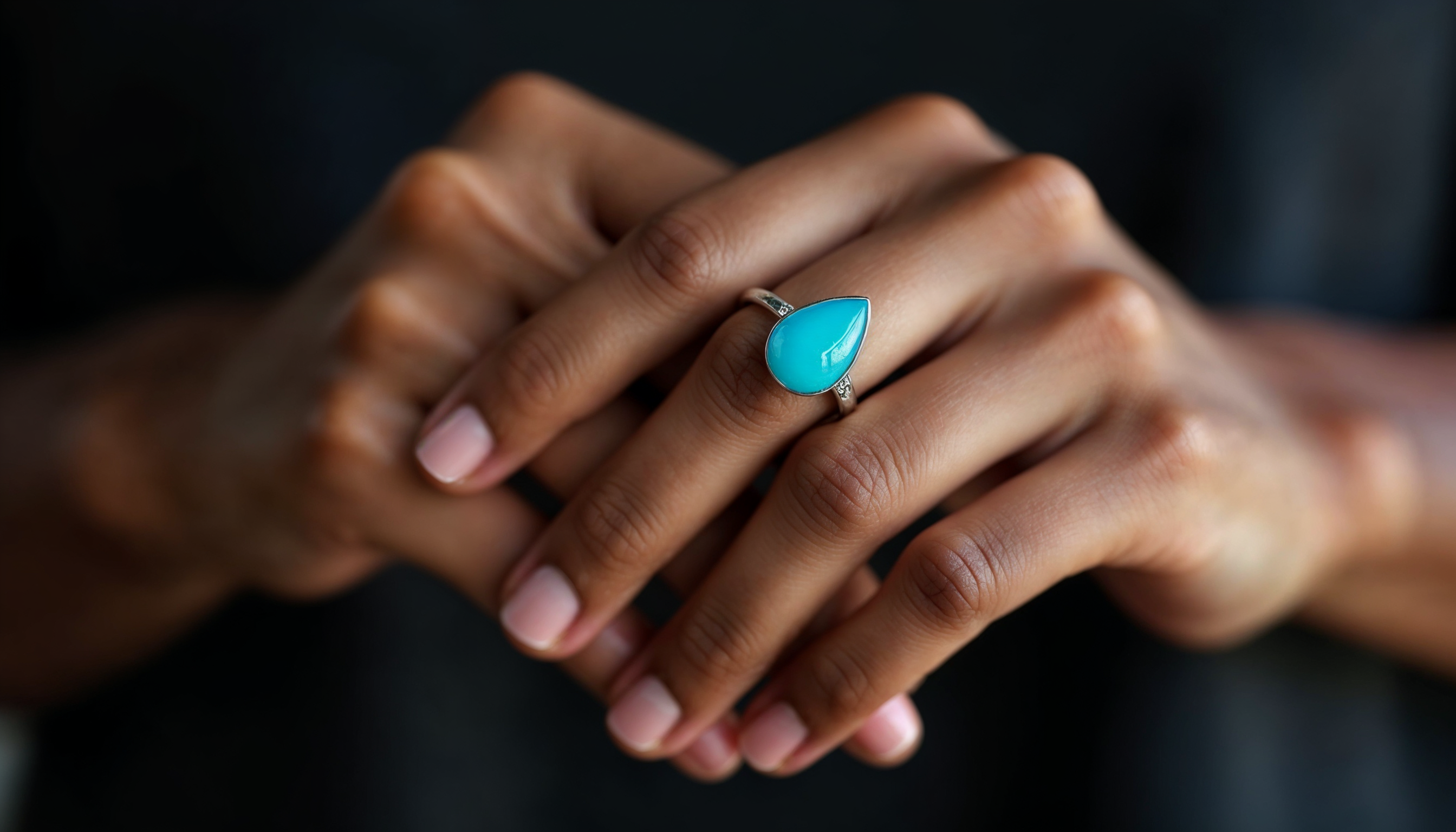 Blue Teardrop Resin Ring - Handcrafted Minimalist Jewelry
