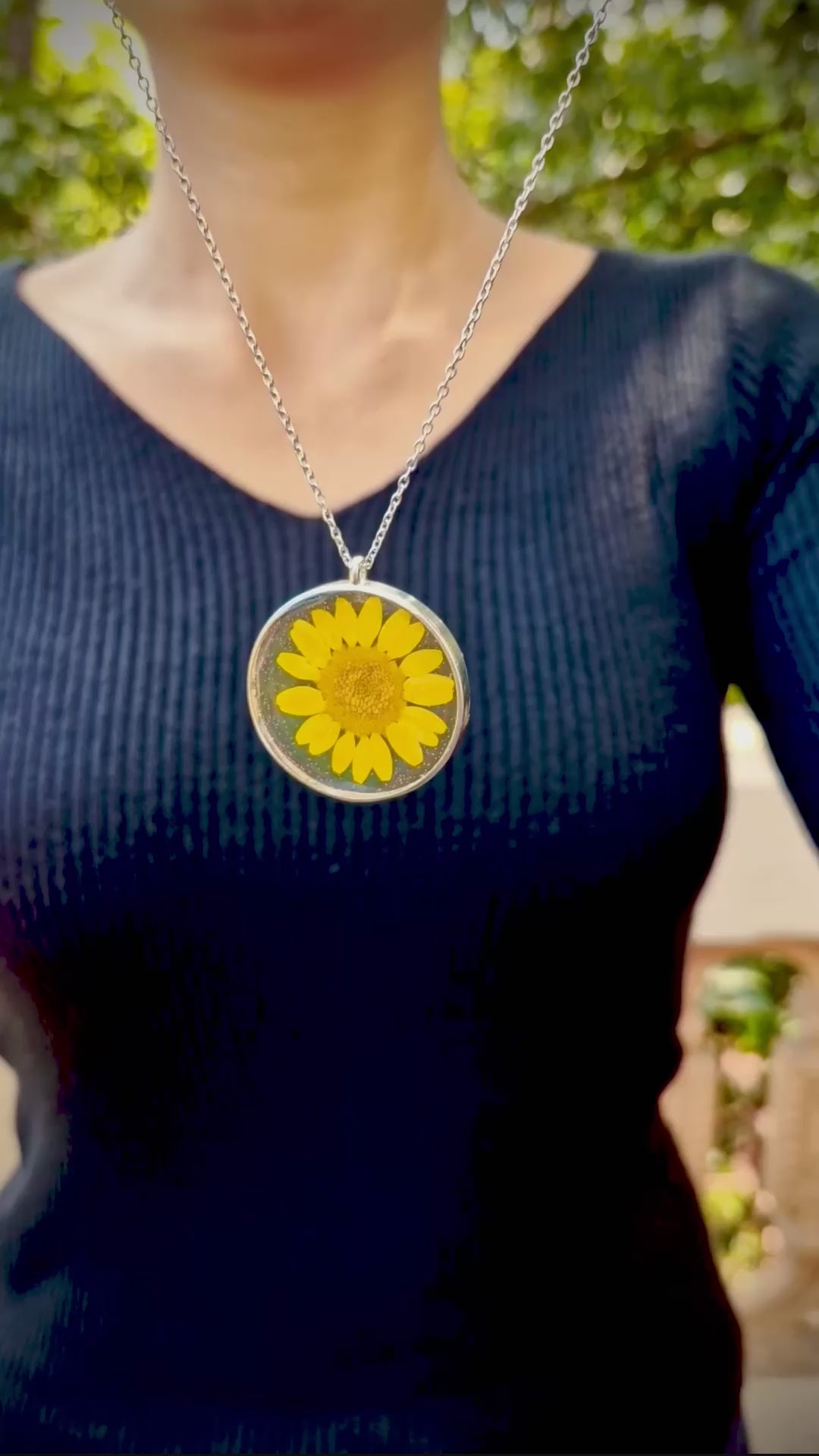 Sunflower Bloom Resin Necklace - Handmade Floral Jewelry