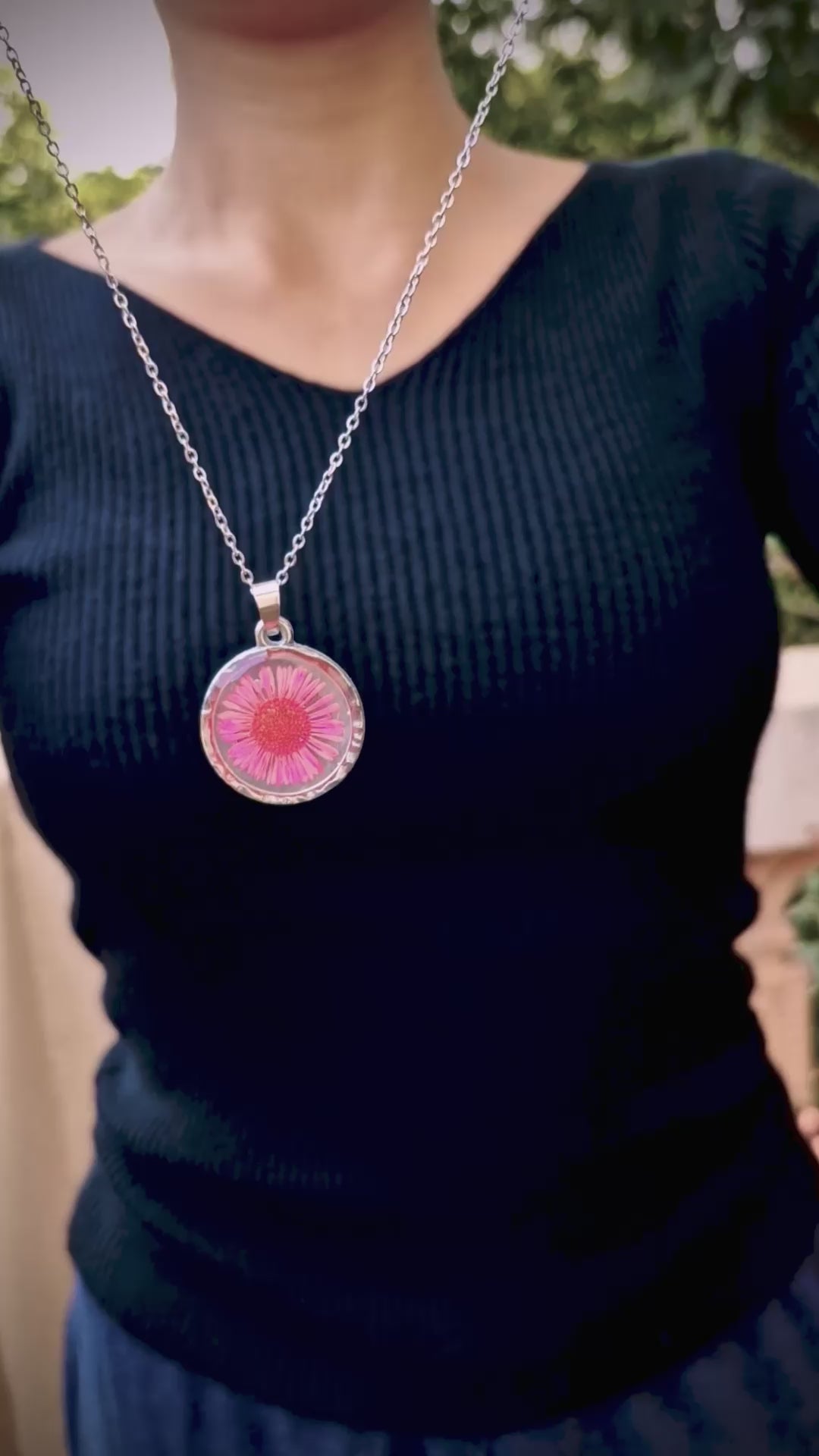 Pink Blossom Resin Necklace - Handmade Floral Jewelry by Artclassique